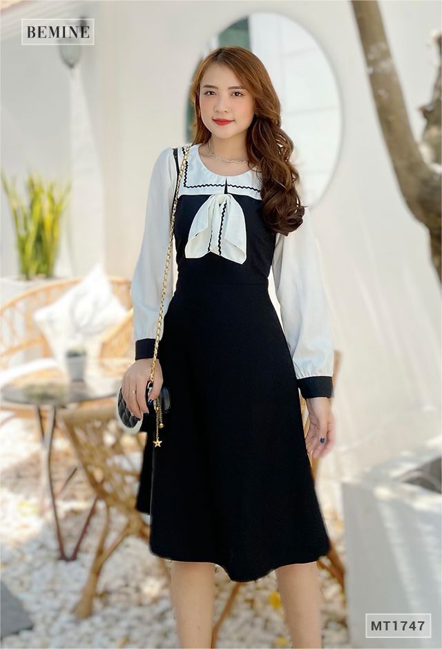 MT1747DEN - Đầm thủy thủ tay dài phối