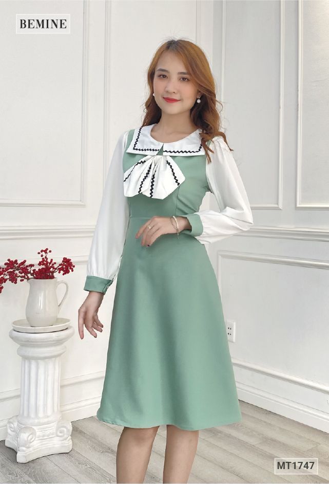 MT1747XANH - Đầm thủy thủ tay dài phối