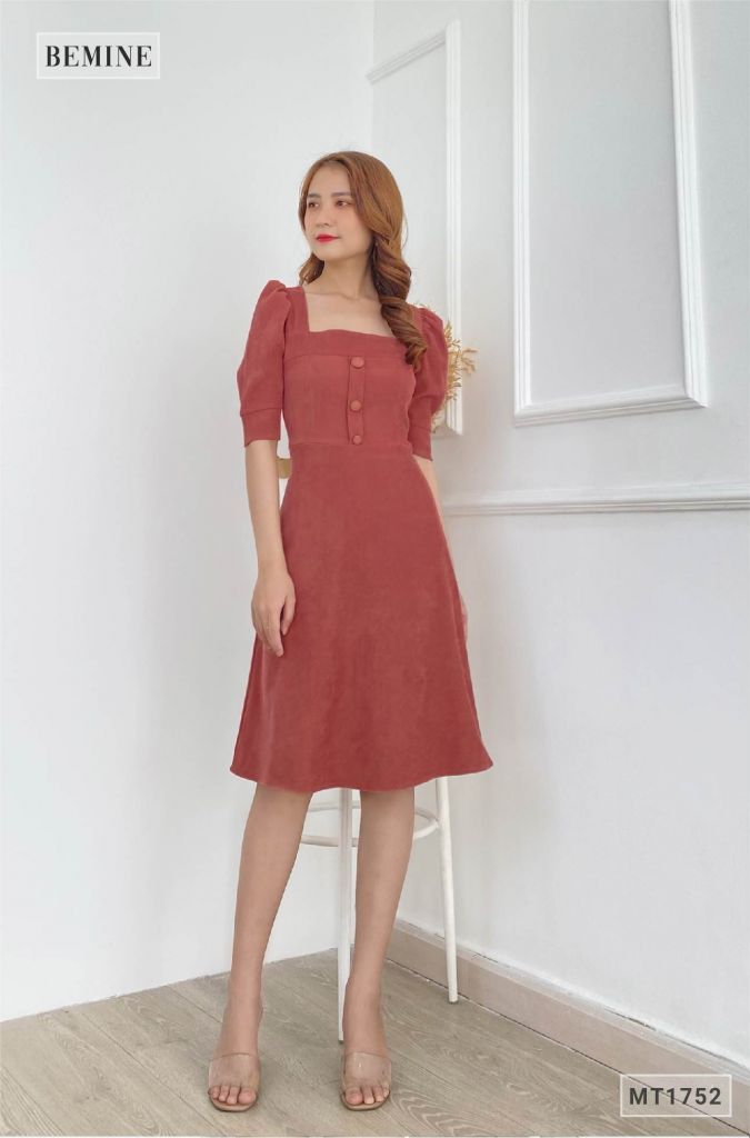 MT1752DO - Đầm cổ U tay bồng