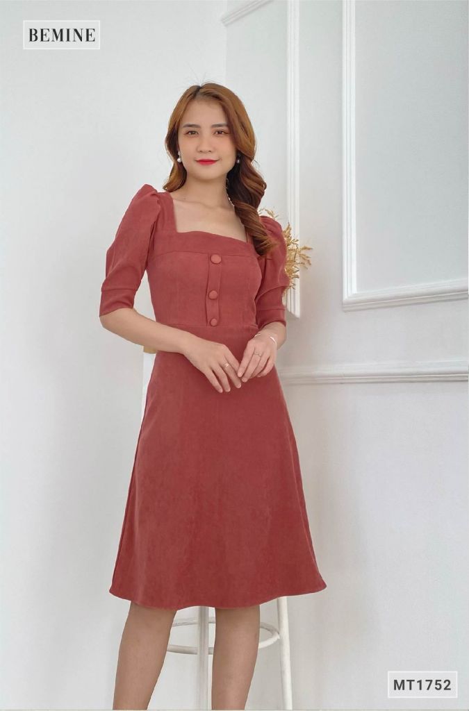 MT1752DO - Đầm cổ U tay bồng