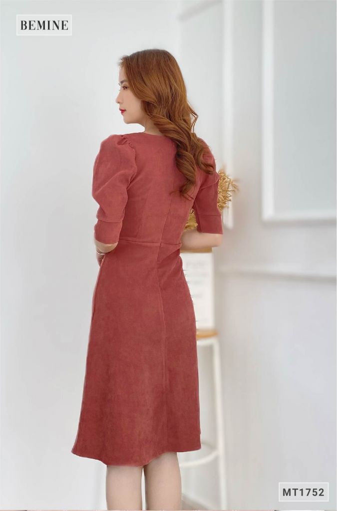 MT1752DO - Đầm cổ U tay bồng