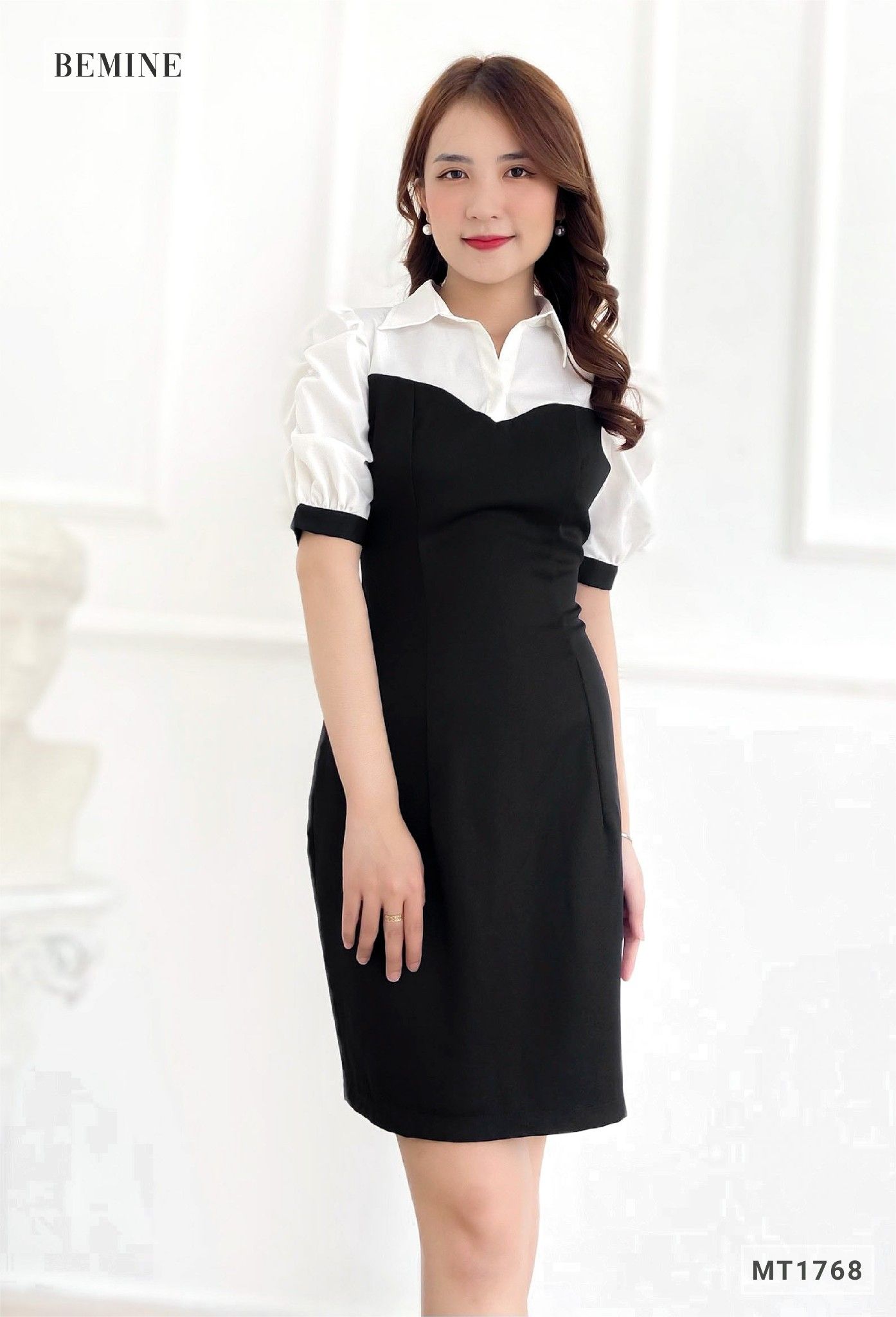 MT1768DEN - Đầm body phối cổ