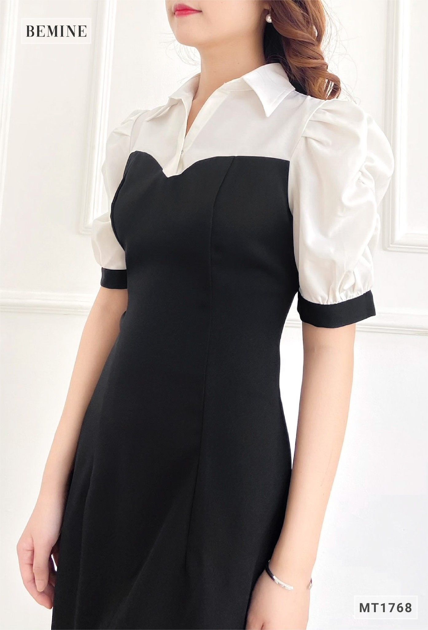 MT1768DEN - Đầm body phối cổ