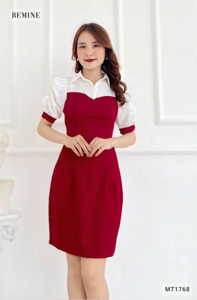 MT1768DO - Đầm body phối cổ