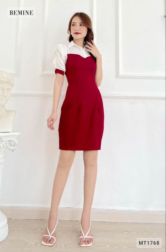 MT1768DO - Đầm body phối cổ