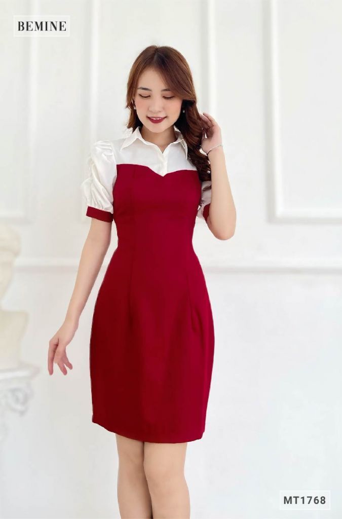 MT1768DO - Đầm body phối cổ