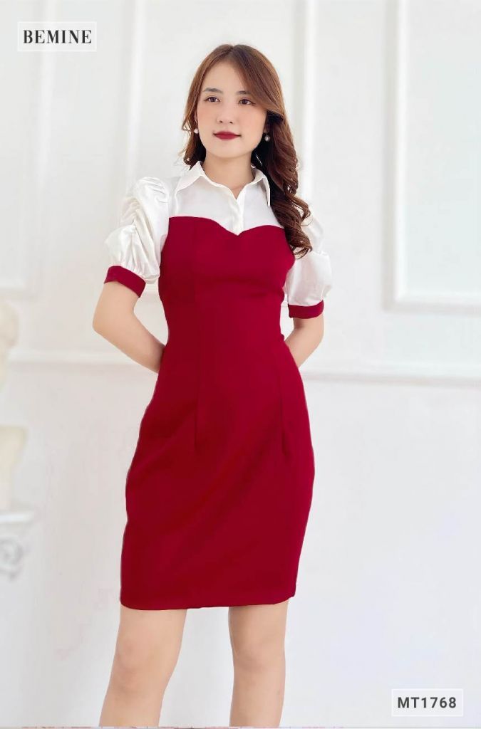MT1768DO - Đầm body phối cổ