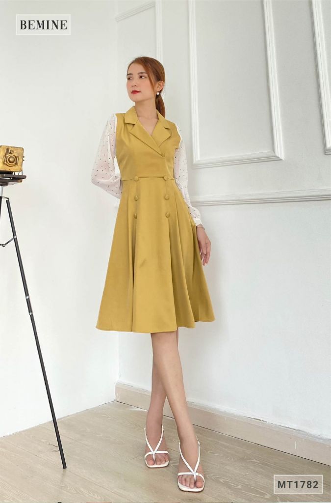 MT1782VANG - Đầm vest tay phối bi