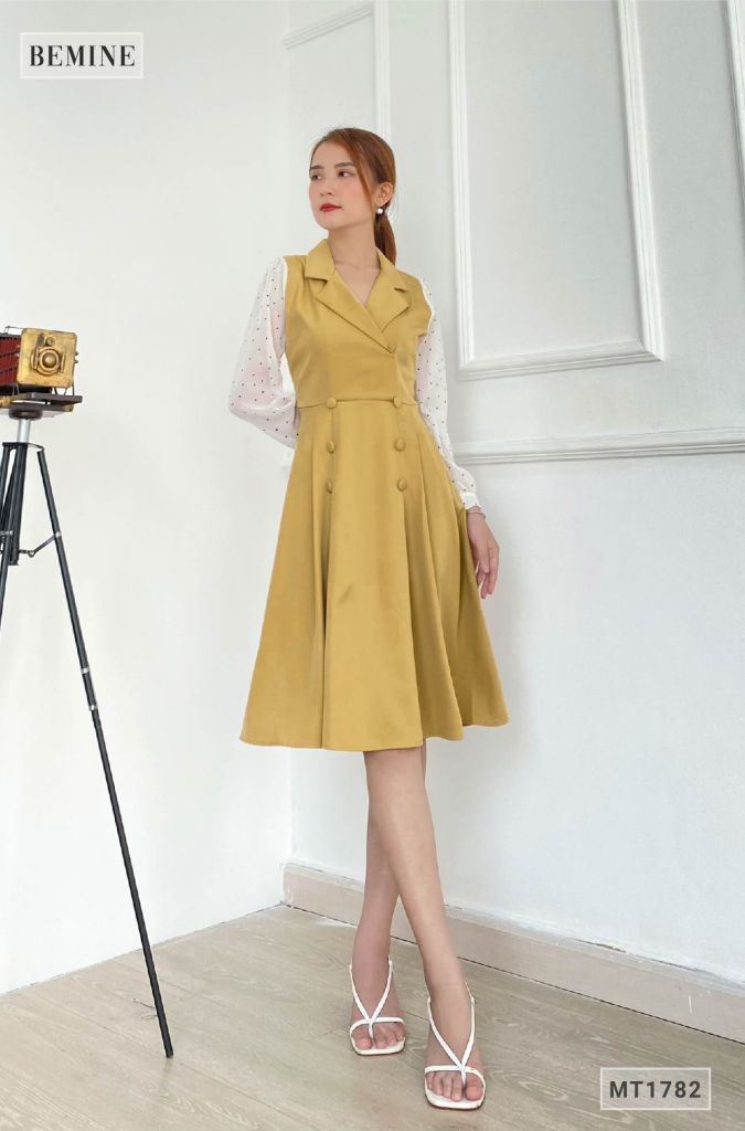 MT1782VANG - Đầm vest tay phối bi