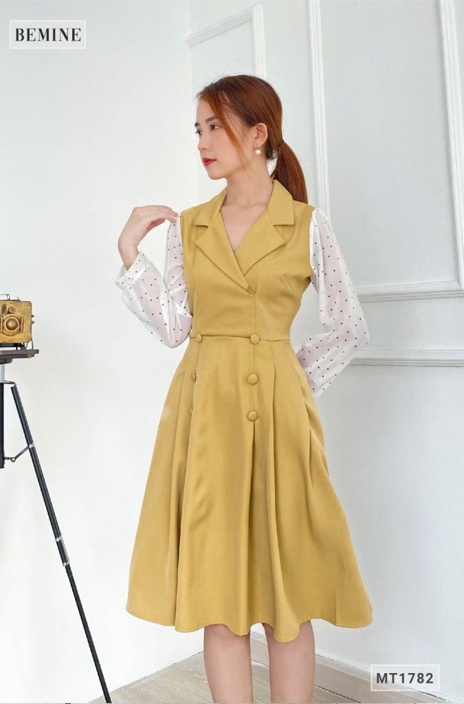 MT1782VANG - Đầm vest tay phối bi