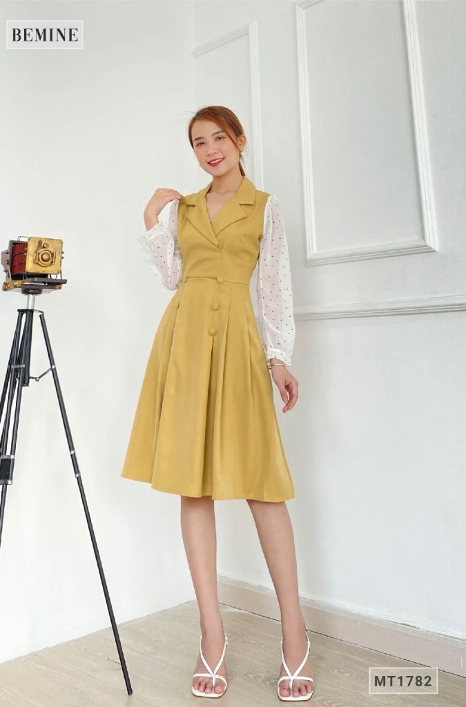 MT1782VANG - Đầm vest tay phối bi