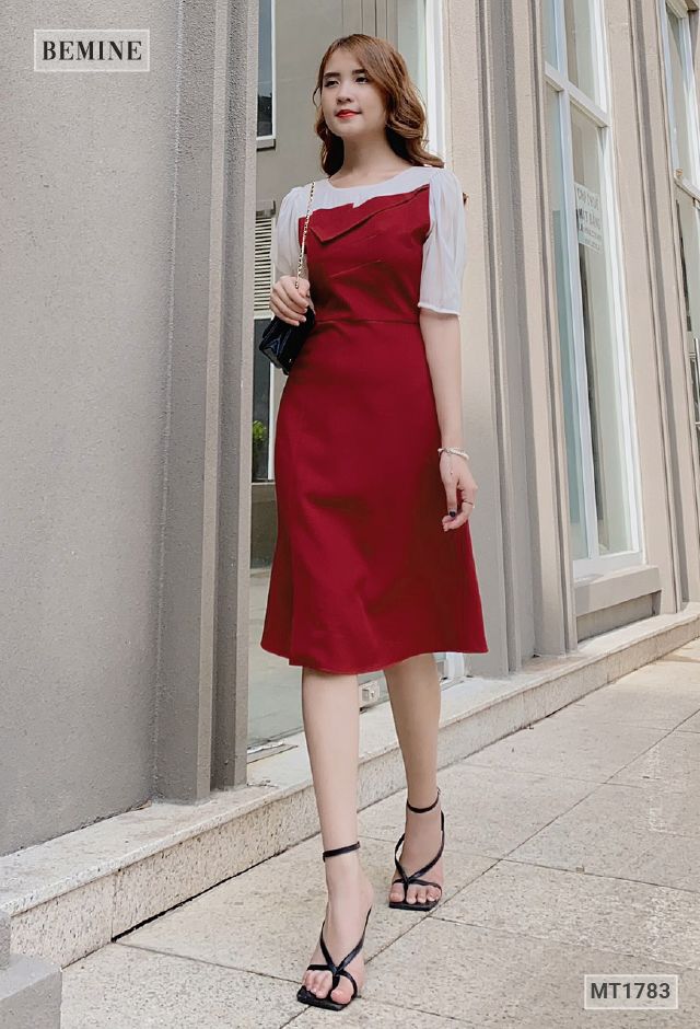 MT1783DO - Đầm cúp ngực phối voan