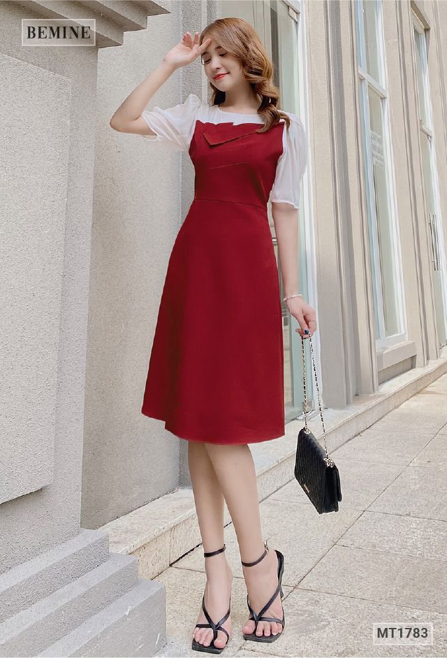 MT1783DO - Đầm cúp ngực phối voan