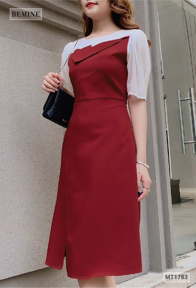MT1783DO - Đầm cúp ngực phối voan