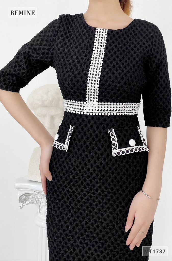 MT1787DEN - Đầm tapta body túi đắp