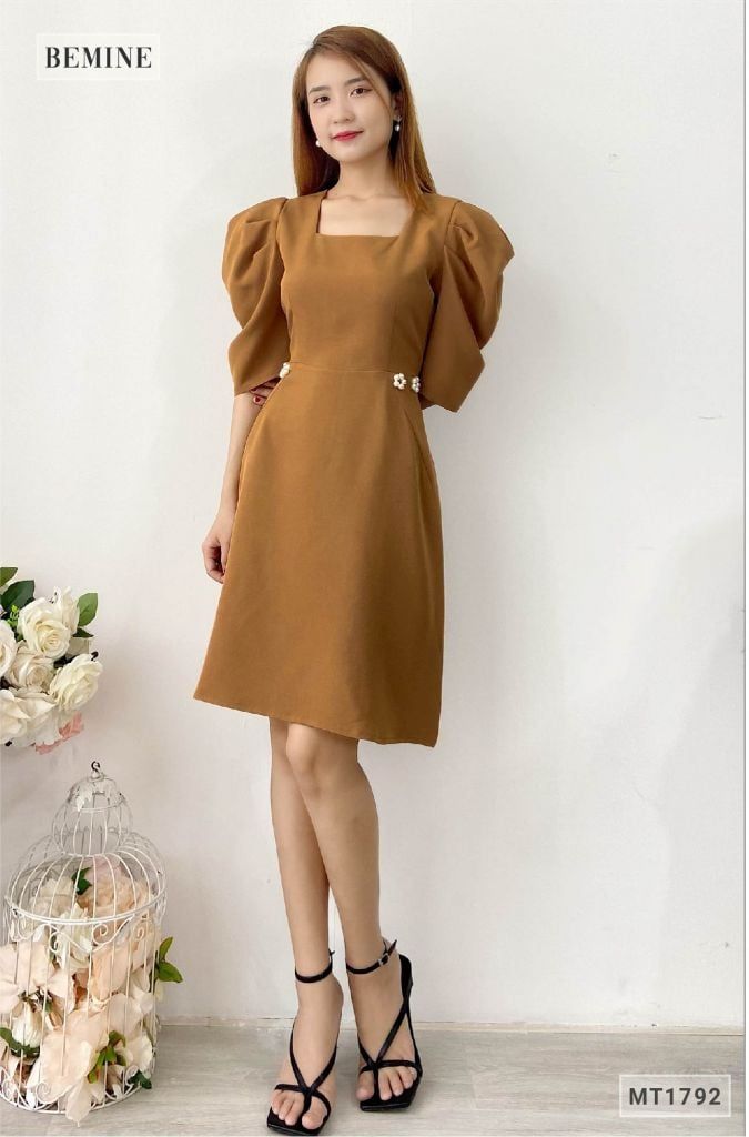 MT1792NAU - Đầm suông tay phối đính hoa