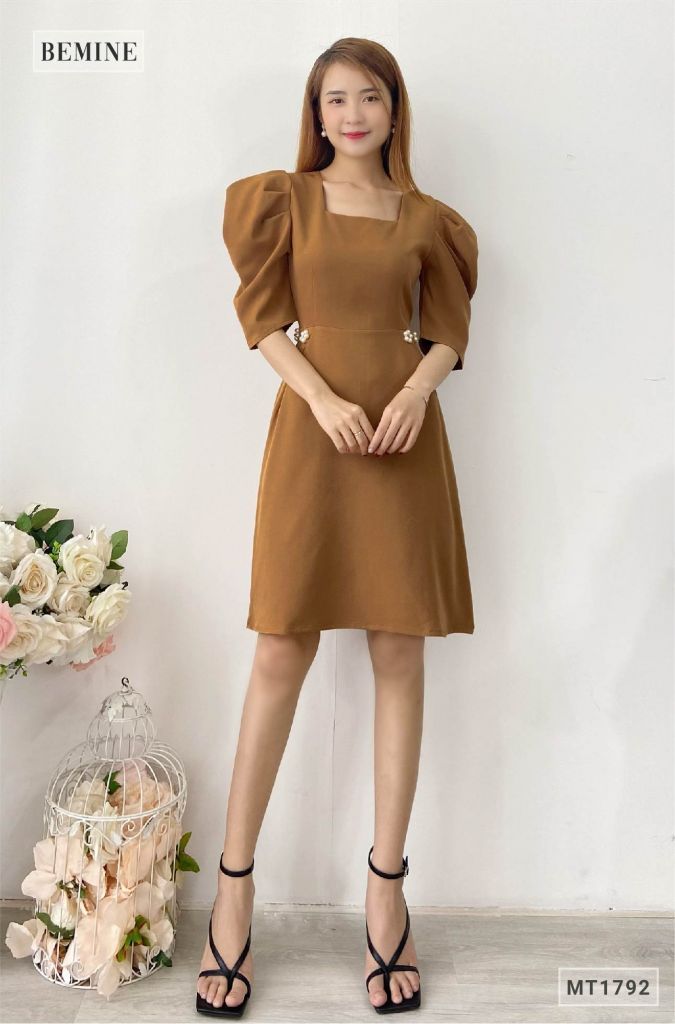 MT1792NAU - Đầm suông tay phối đính hoa