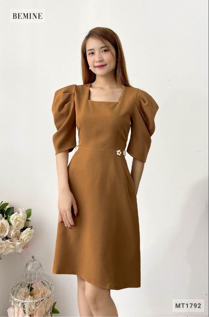 MT1792NAU - Đầm suông tay phối đính hoa