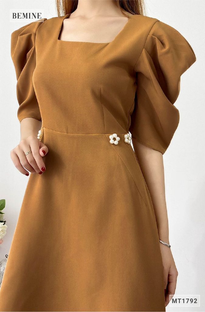 MT1792NAU - Đầm suông tay phối đính hoa