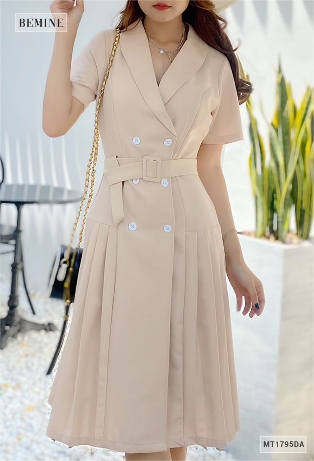 MT1795DA - Đầm giả vest xếp ly đai rời