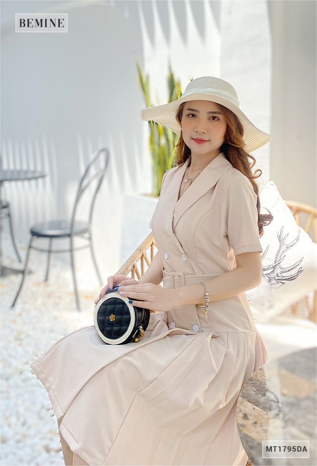 MT1795DA - Đầm giả vest xếp ly đai rời