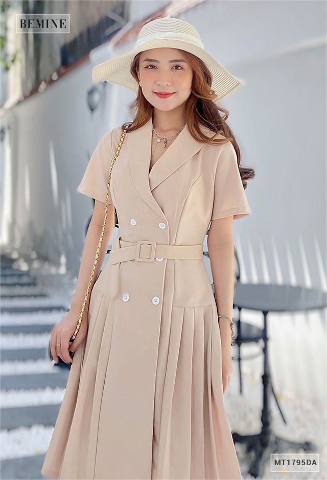MT1795DA - Đầm giả vest xếp ly đai rời