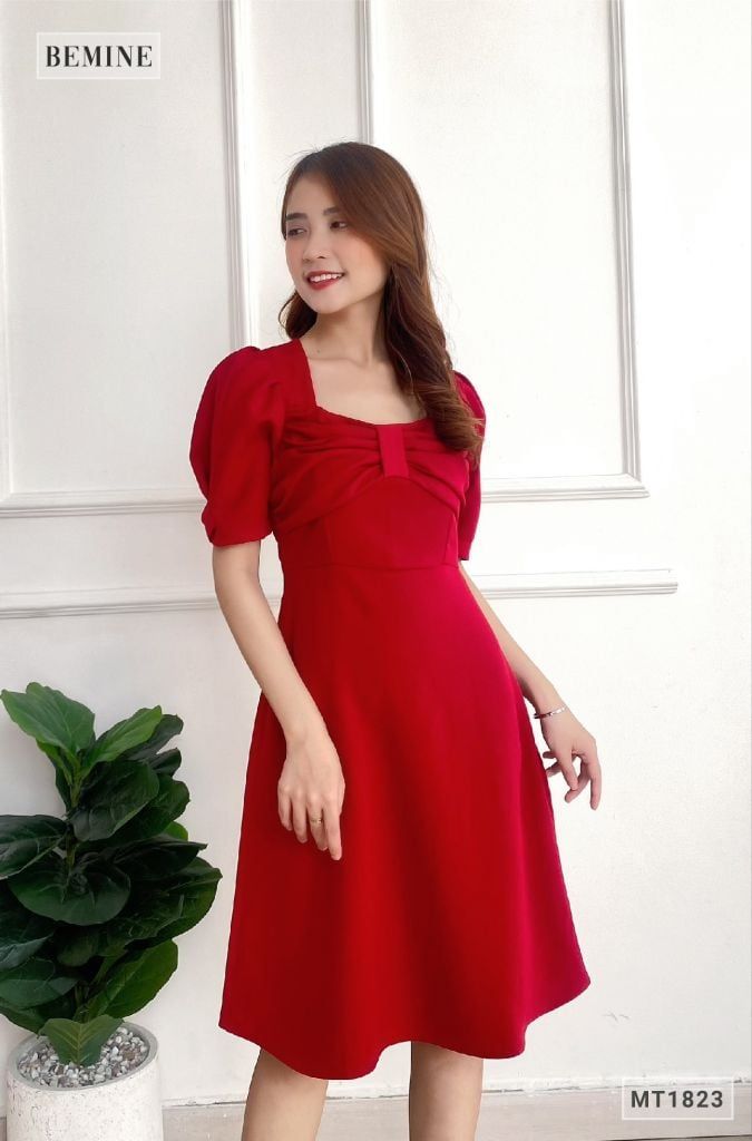 MT1823DO - Đầm nhún nơ ngực