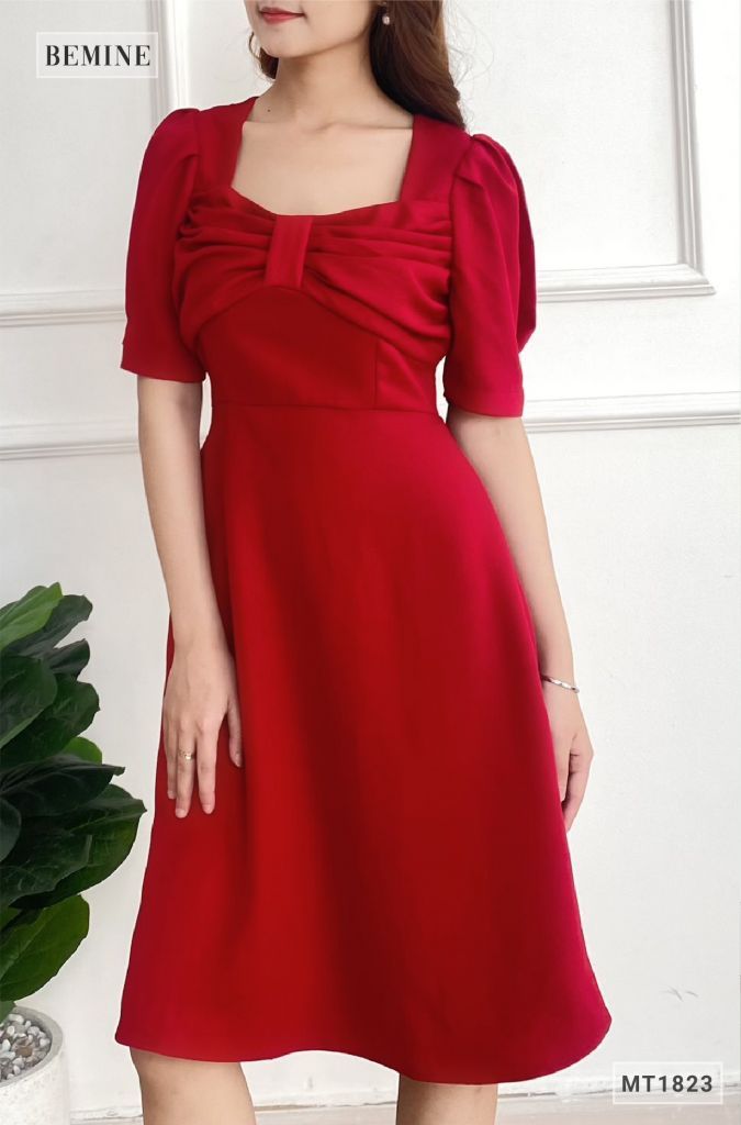 MT1823DO - Đầm nhún nơ ngực