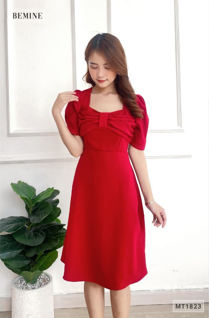 MT1823DO - Đầm nhún nơ ngực