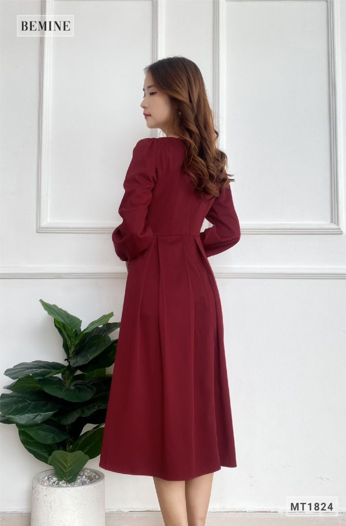 MT1824DO - Đầm tay dài nhún ngực