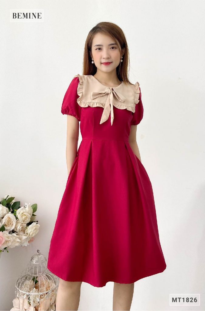 MT1826DO - Đầm thủy thủ cổ bèo