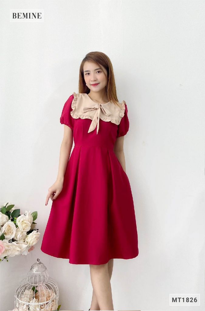 MT1826DO - Đầm thủy thủ cổ bèo