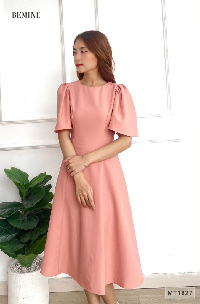 MT1827HONG - Đầm thanh lịch tay cánh tiên