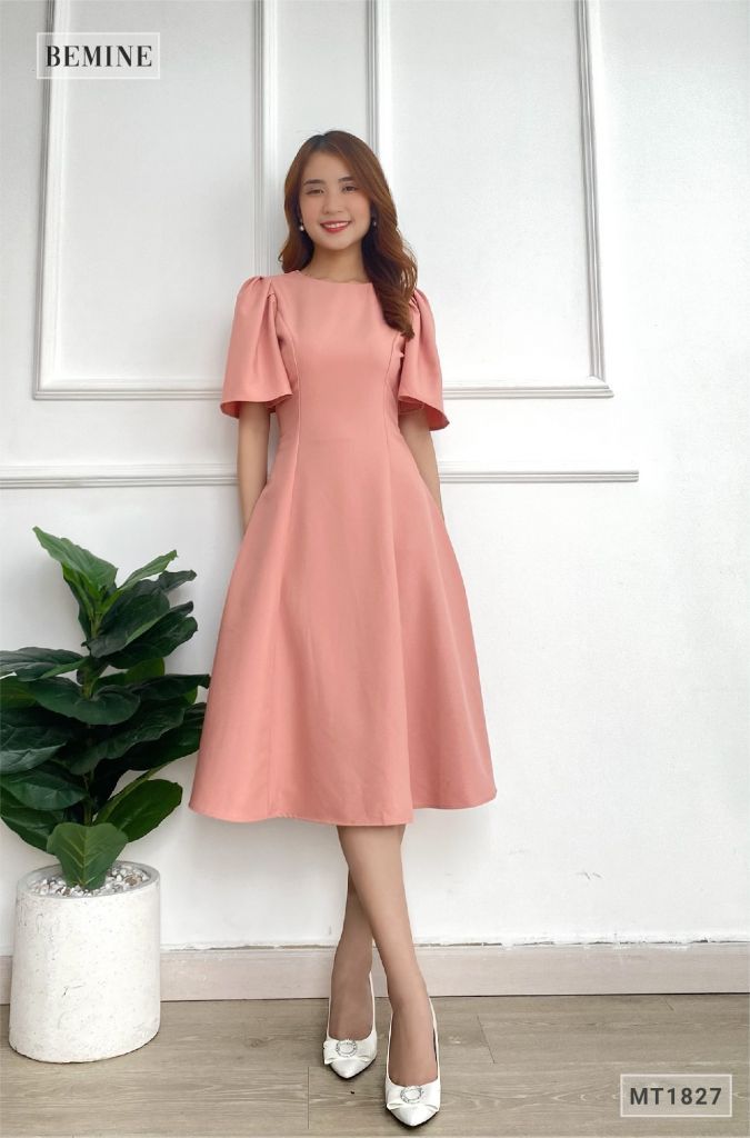 MT1827HONG - Đầm thanh lịch tay cánh tiên