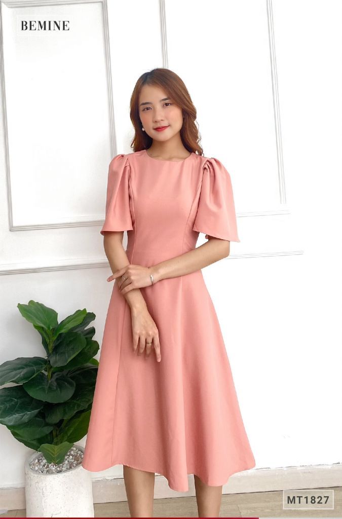 MT1827HONG - Đầm thanh lịch tay cánh tiên