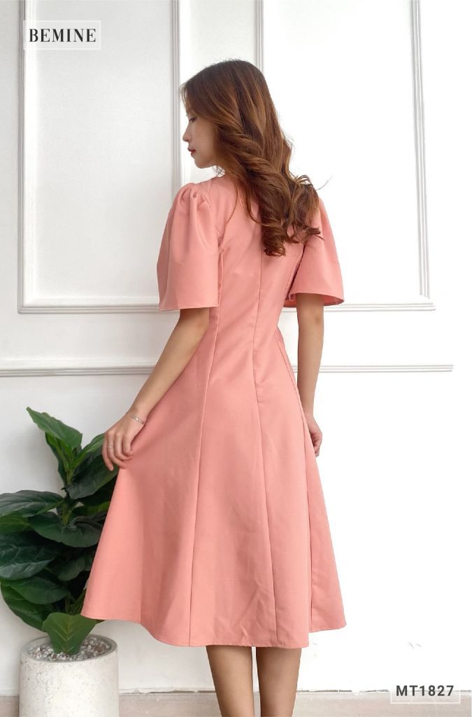 MT1827HONG - Đầm thanh lịch tay cánh tiên