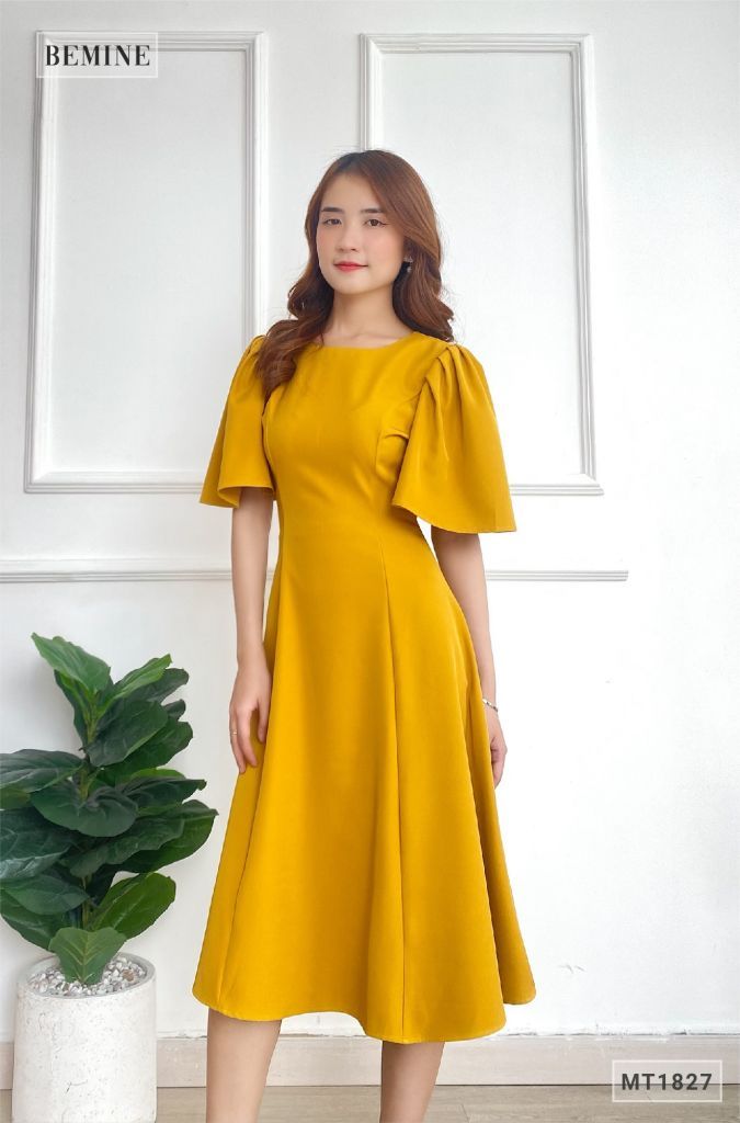 MT1827VANG - Đầm thanh lịch tay cánh tiên