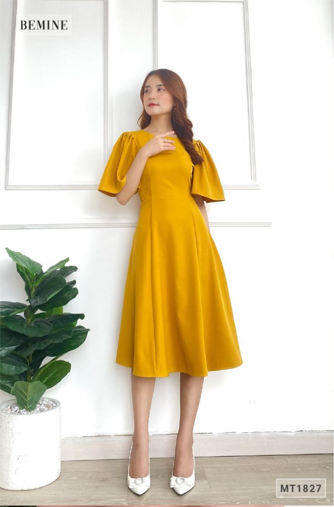 MT1827VANG - Đầm thanh lịch tay cánh tiên