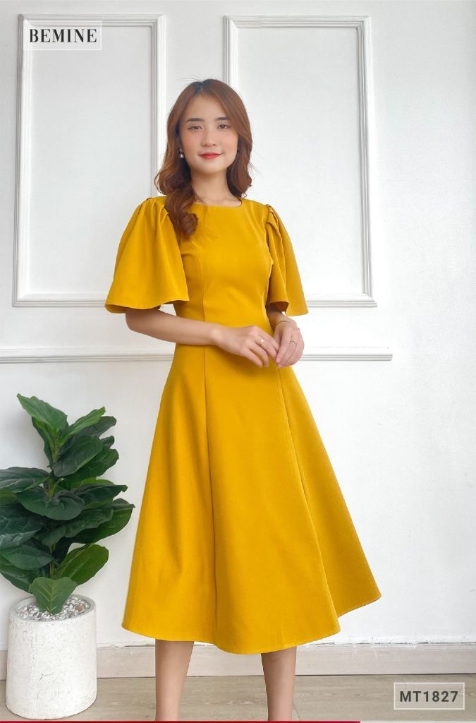 MT1827VANG - Đầm thanh lịch tay cánh tiên