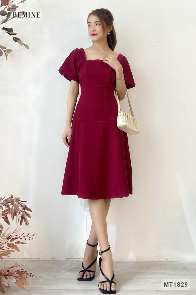 MT1829DO - Đầm cúp ngực tay phồng