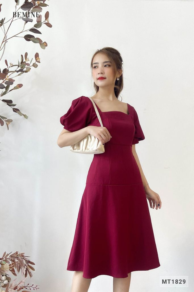 MT1829DO - Đầm cúp ngực tay phồng