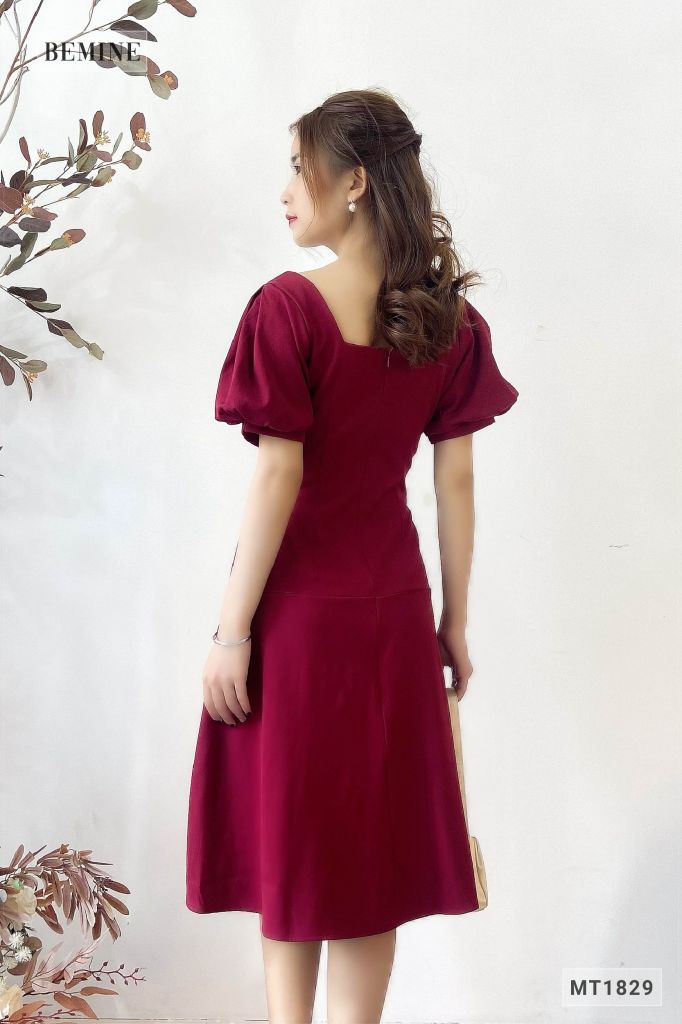 MT1829DO - Đầm cúp ngực tay phồng