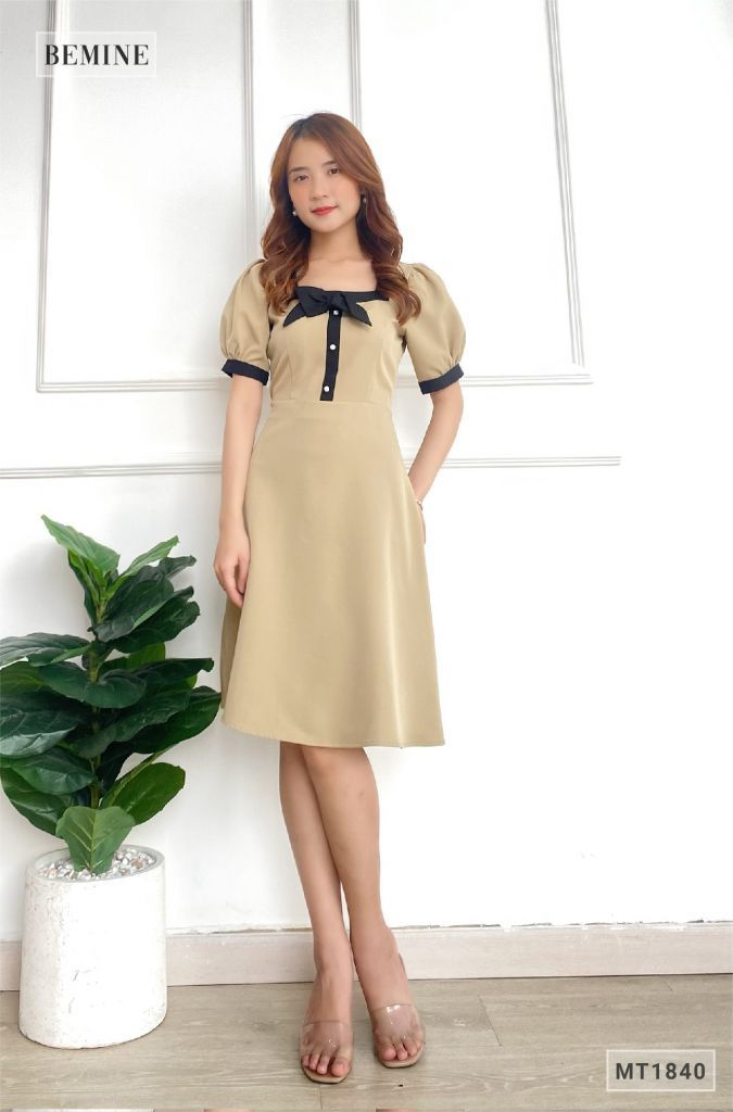 MT1840DA - Đầm cổ U phối viền