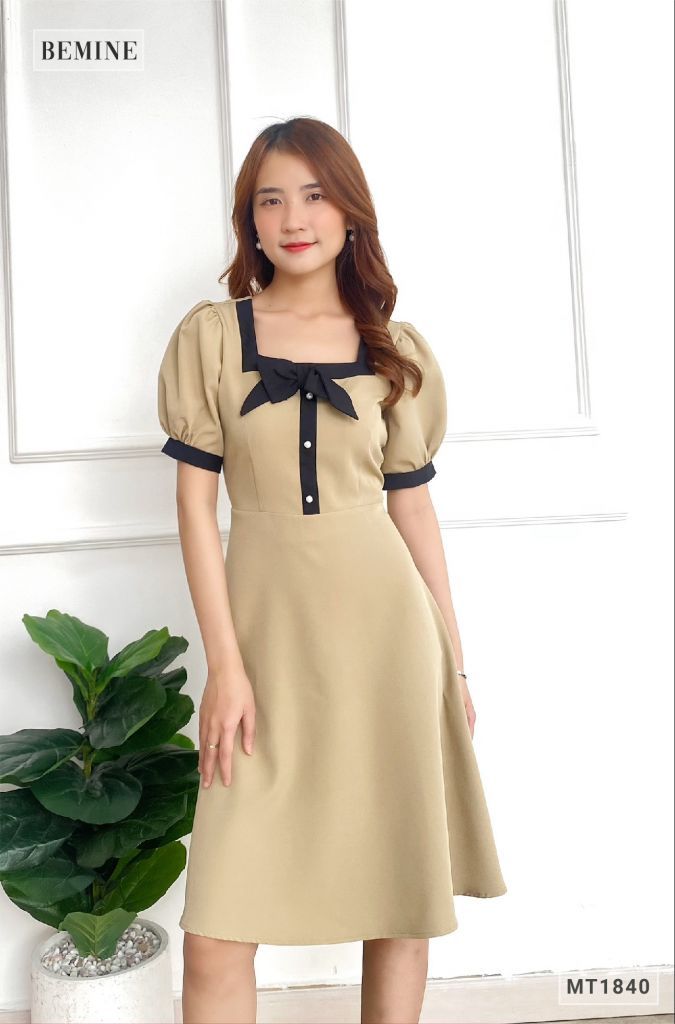 MT1840DA - Đầm cổ U phối viền