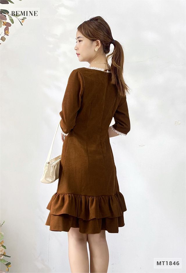 MT1846NAU - Đầm nhung đuôi cá 2 tầng phối ren