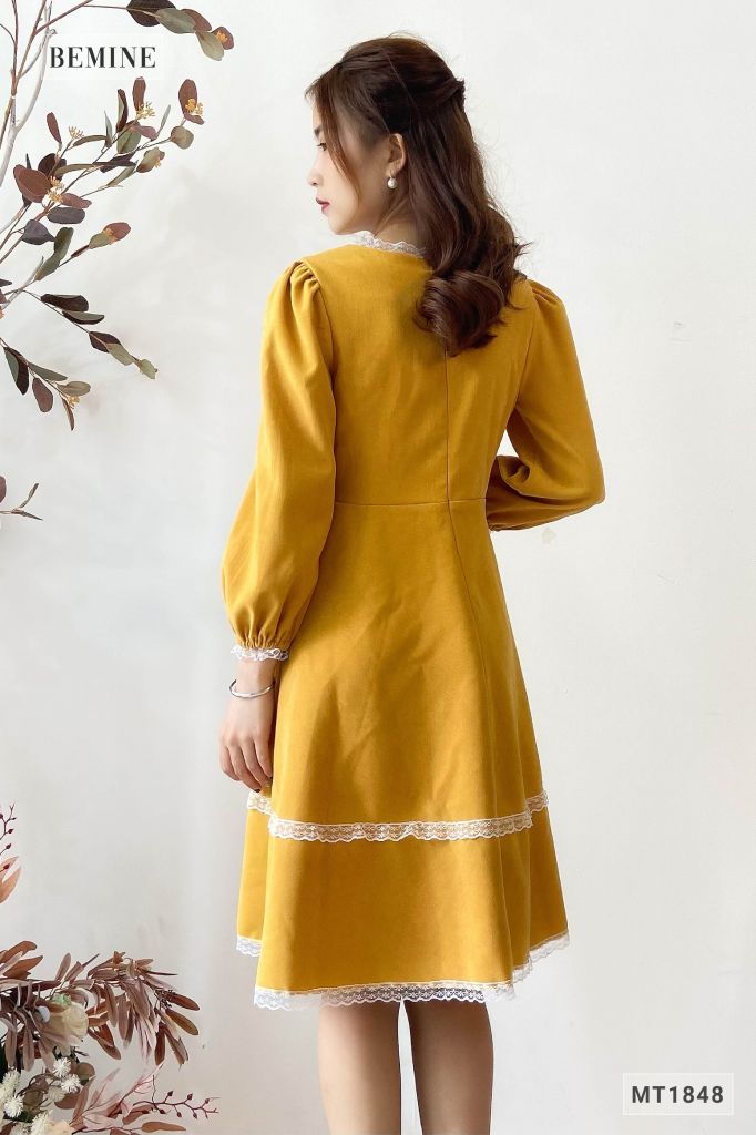 MT1848VANG - Đầm nhung 2 tầng phối voan