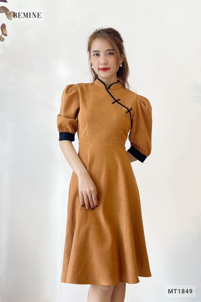 MT1849NAU - Đầm tay phồng mix sườn xám