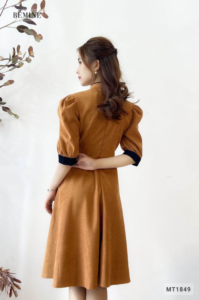 MT1849NAU - Đầm tay phồng mix sườn xám