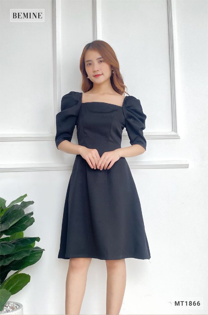MT1866ĐEN - Đầm đen tay phồng nhún