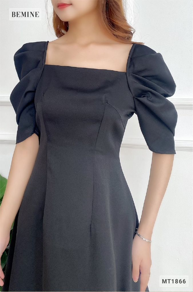 MT1866ĐEN - Đầm đen tay phồng nhún